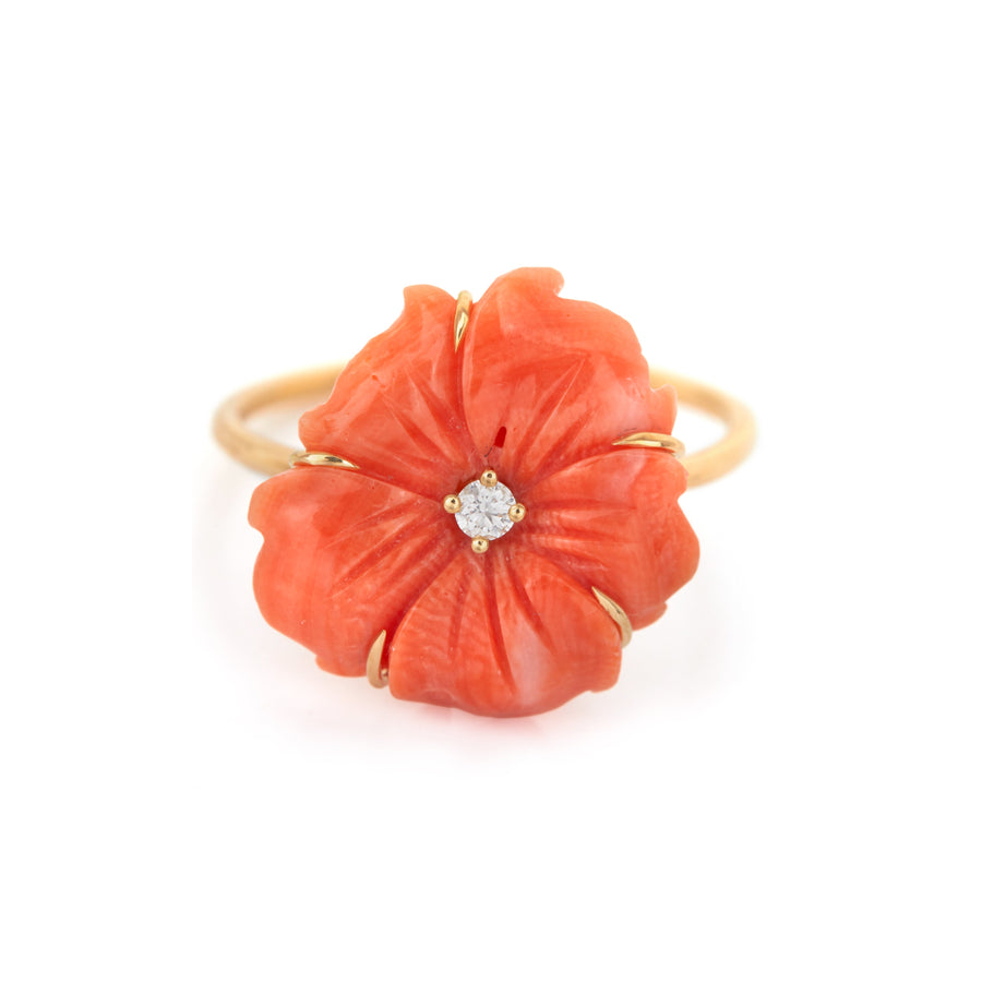 Coral & diamond Flora Ring