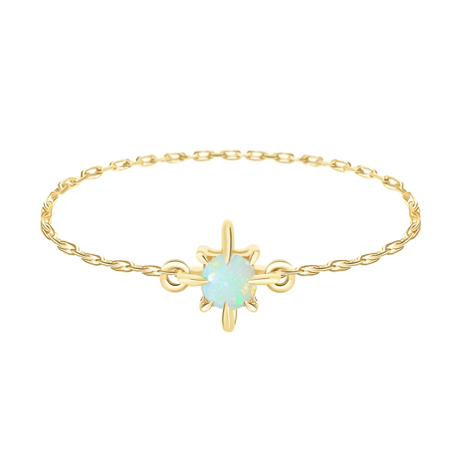 Opal Birthstone Petite Circle Diamond Ring 14k gold stackable ring