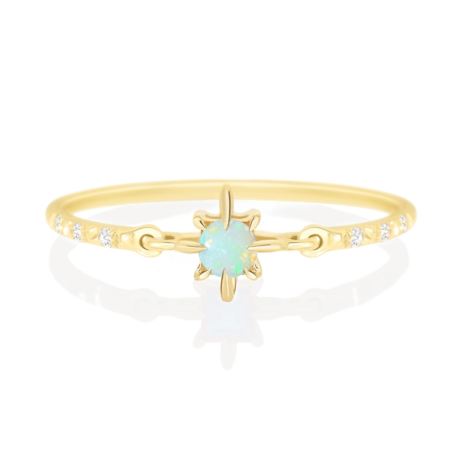 Opal Birthstone Petite Circle Diamond Ring 14k gold stackable ring