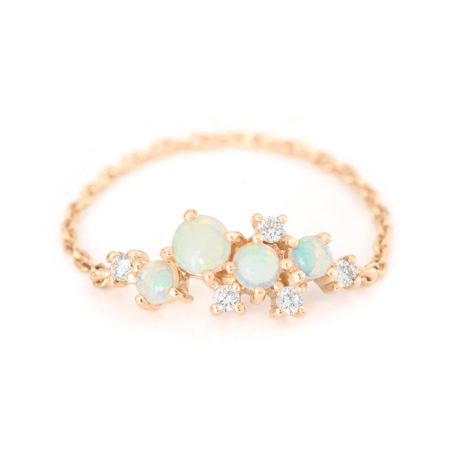 Opal & Diamond Cluster Chain Ring