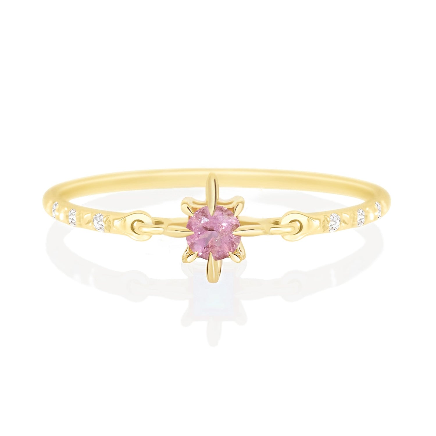 Pink Tourmaline Birthstone Petite Circle Diamond Ring 14k gold stackable ring