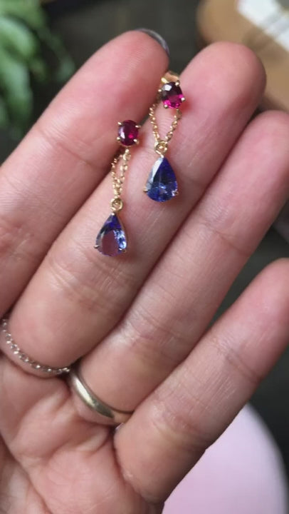 Tanzanite & Ruby Chain Earrings