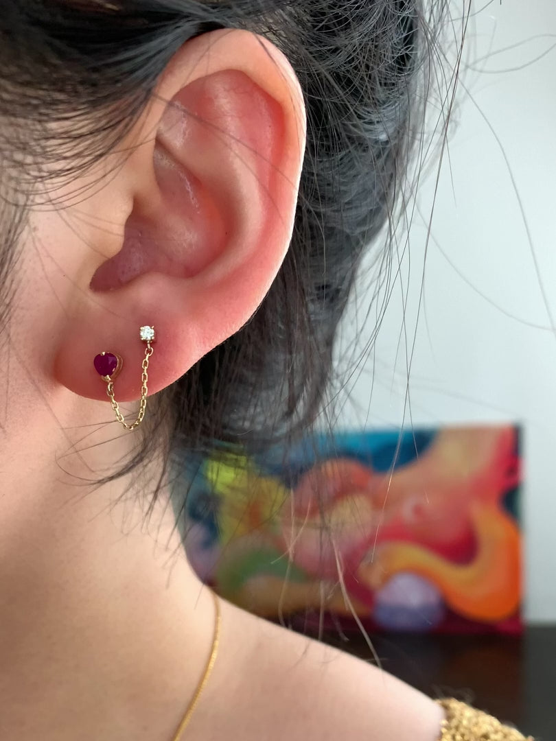Ruby Heart & Diamond Chain Earring