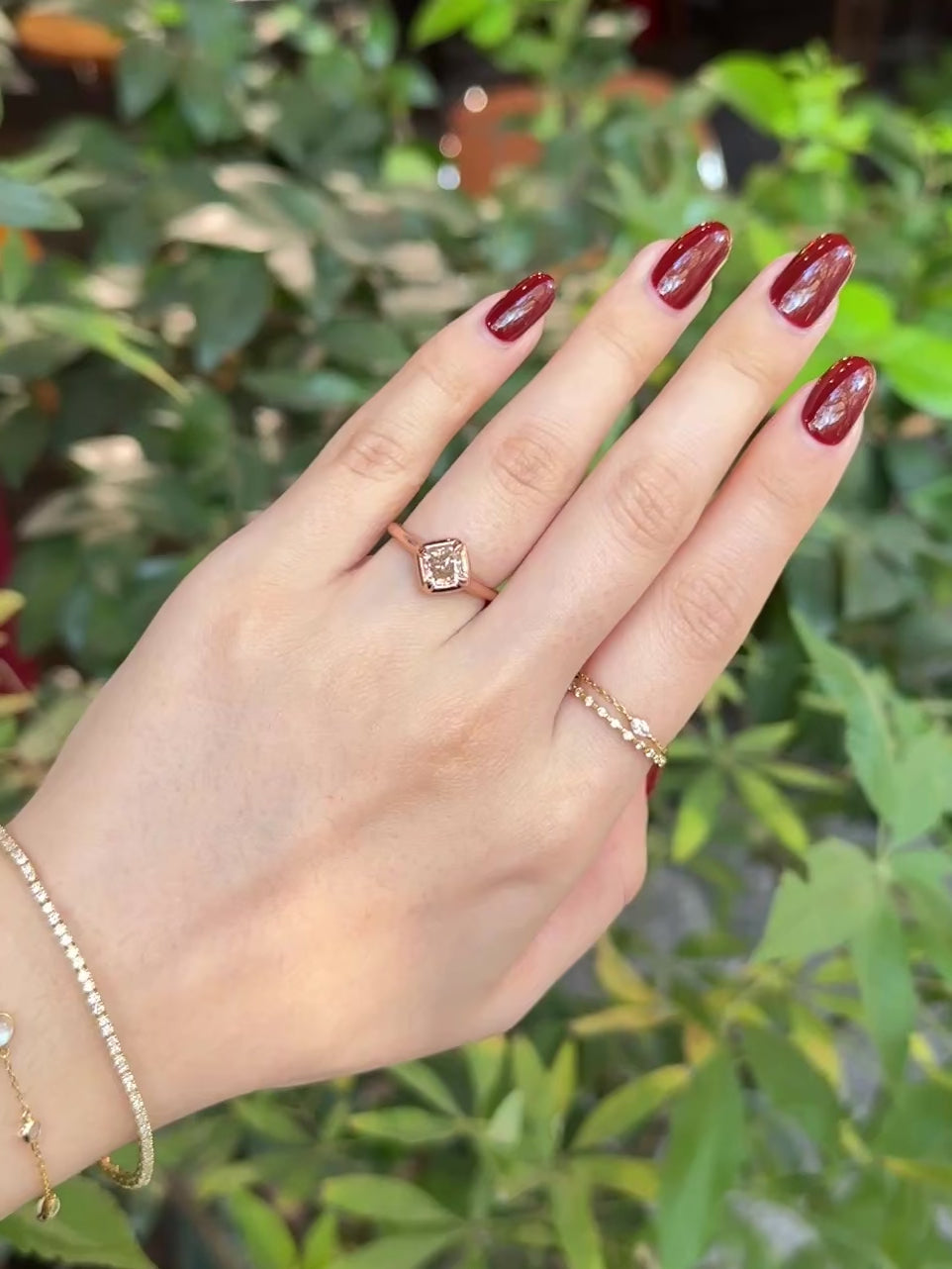 Desert Diamond Compass Ring 18k gold engagement ring on model