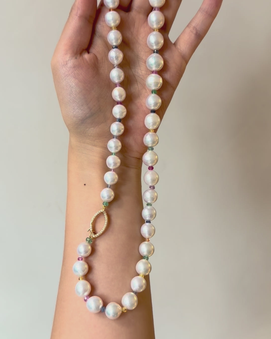 Rainbow Sapphire & Emerald Candy Pearl Necklace