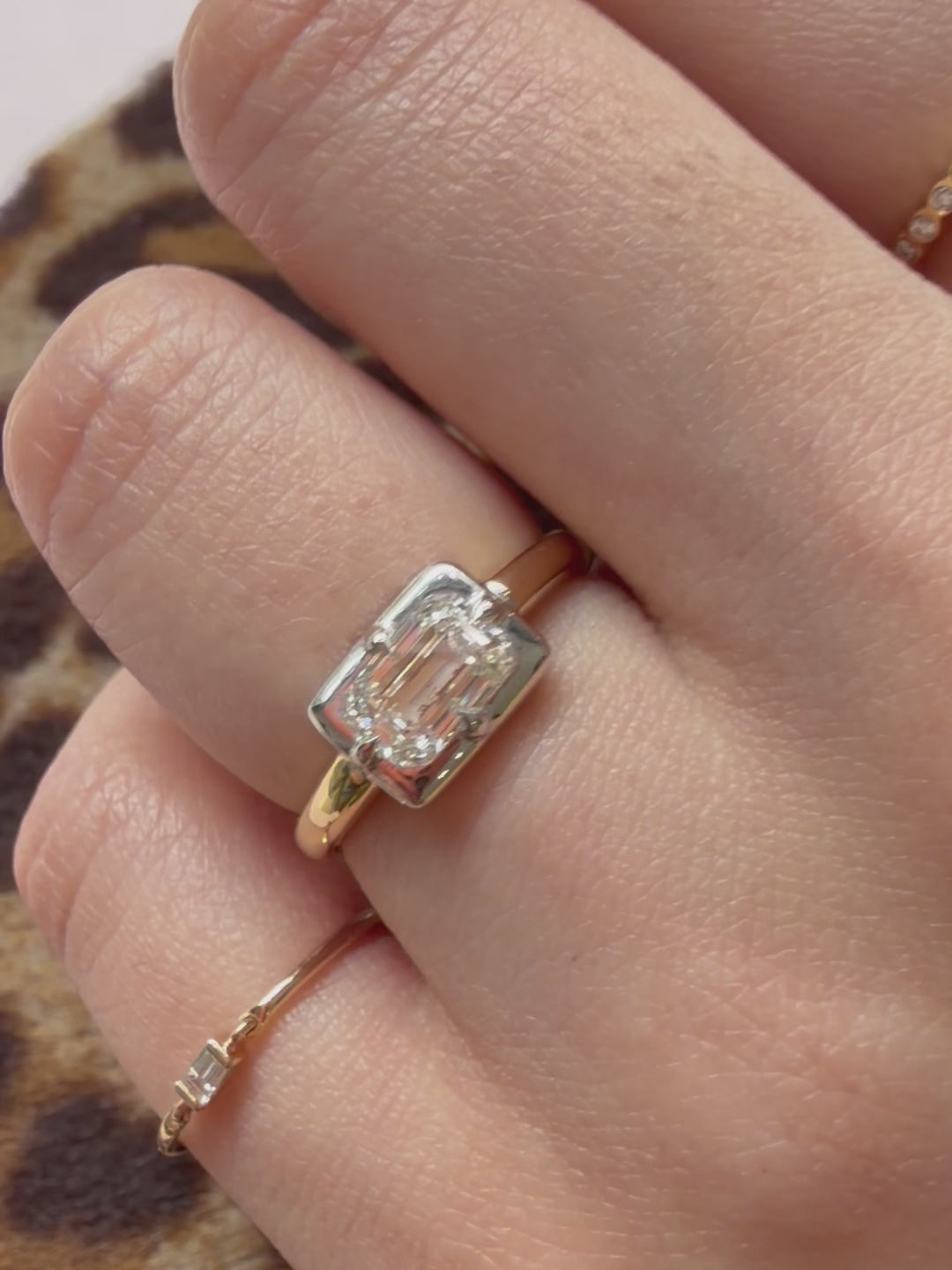 Emerald Cut Diamond Compass Ring 18k gold engagement ring