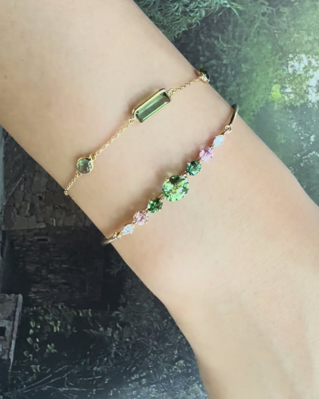 Green Tourmaline & Spinel Diamond Compass Bangle