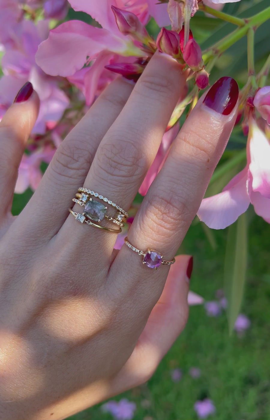 Rose cut tourmaline petite diamond ring