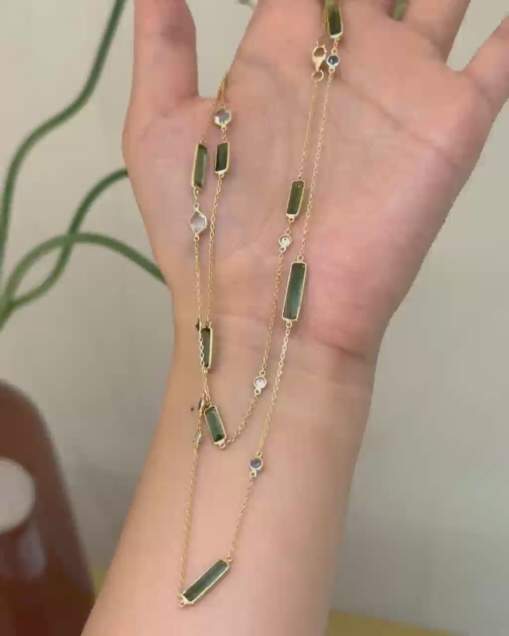 Tourmaline,Sapphire,Aquamarine & Diamond Candy Necklace 18K gold handmade fine jewelry 1