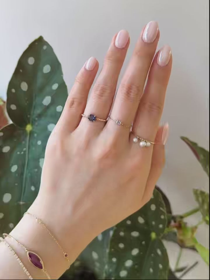 Sapphire Petite  Circle Diamond Ring ( blue ) 18 gold stackable ring