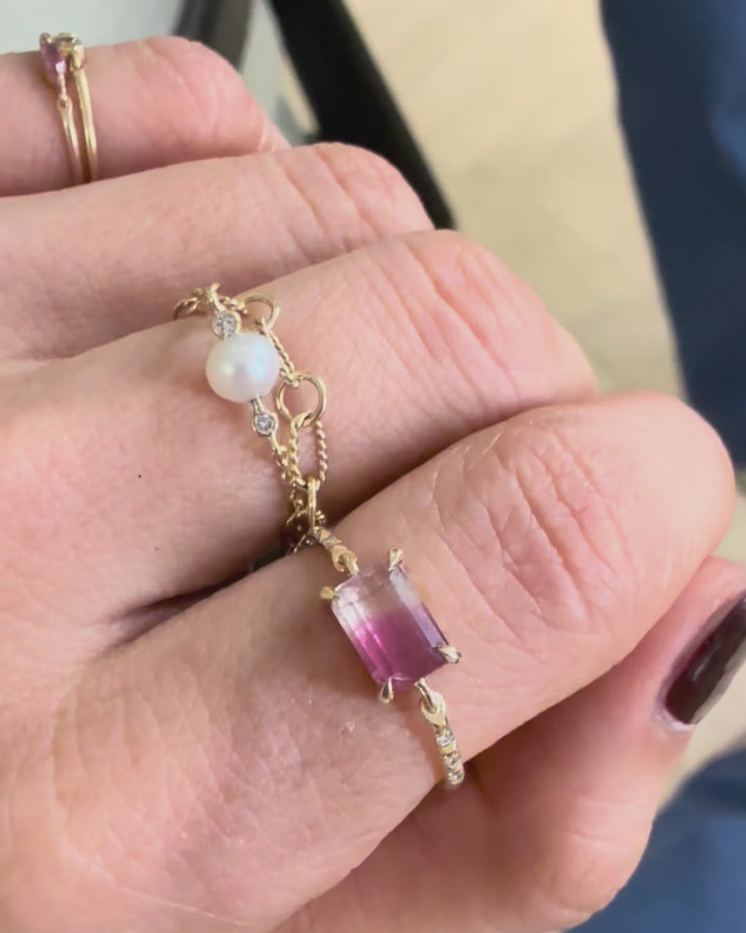 Rubellite Watermelon Tourmaline Petite Circle Diamond Ring