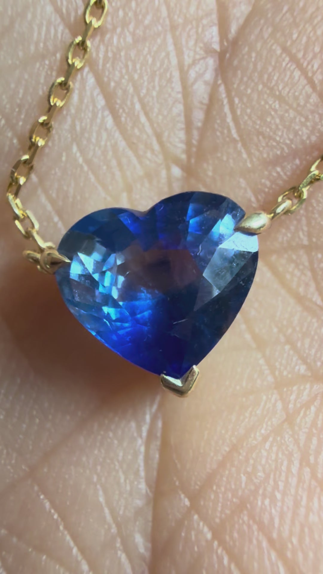 Ceylon Sapphire Coeur Necklace 18K gold handmade fine jewelry on model video