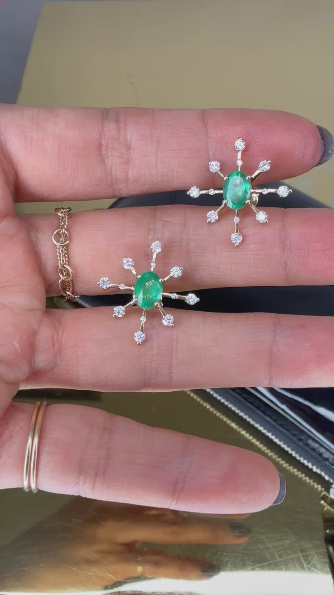 Emerald & Diamond Starburst Earrings