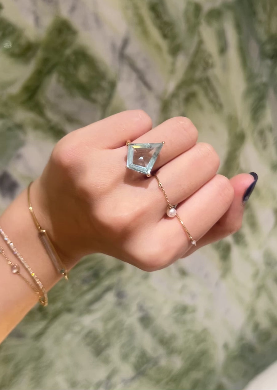 Aquamarine & Diamond Contour Kite Ring