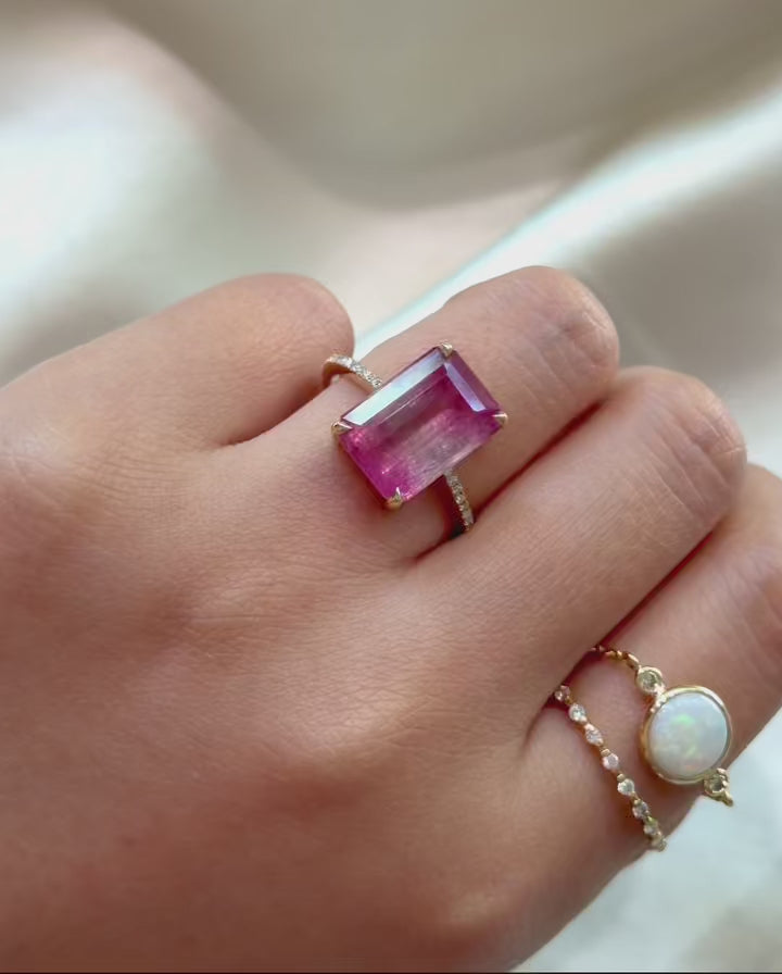 Barbie Pink Watermelon Tourmaline & White Diamond Ring