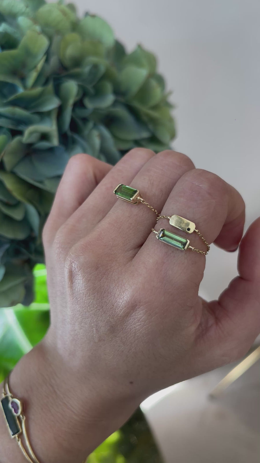 Green Tourmaline Bar Chain Ring