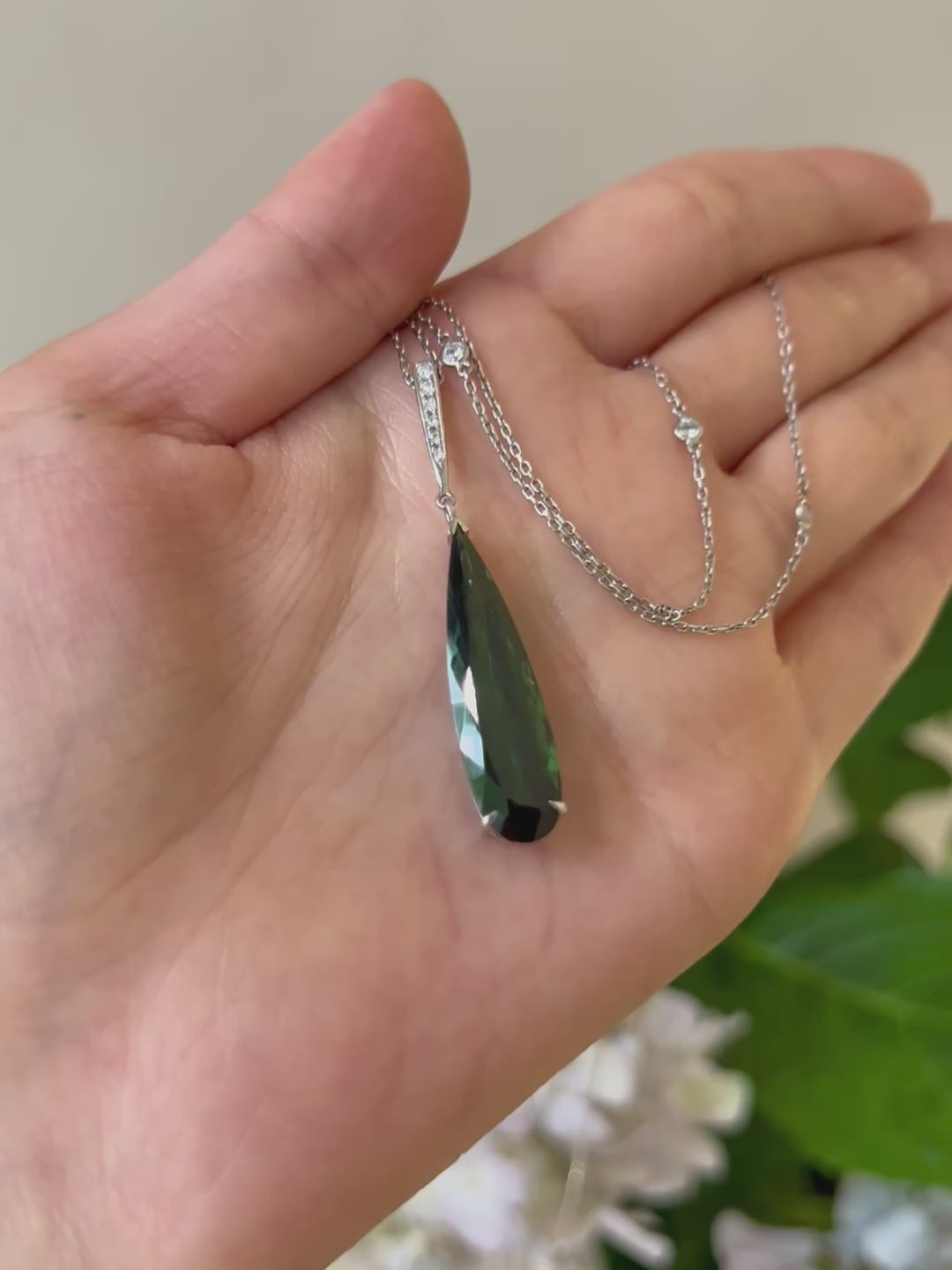 Tourmaline & Diamond Dewdrop Protection Necklace 18k gold handmade fine jewelry