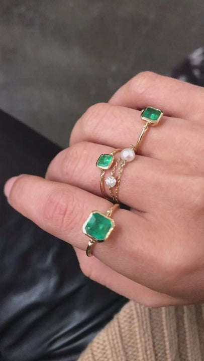Emerald Classic Button Ring