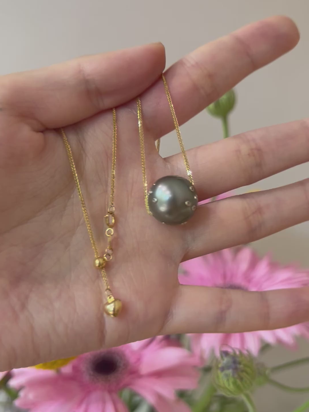 Tahitian Pearl & Diamond Constellation Necklace 18k gold handmade fine jewelry