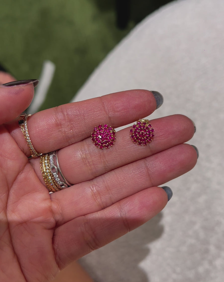 Ruby Fire Flower Earrings