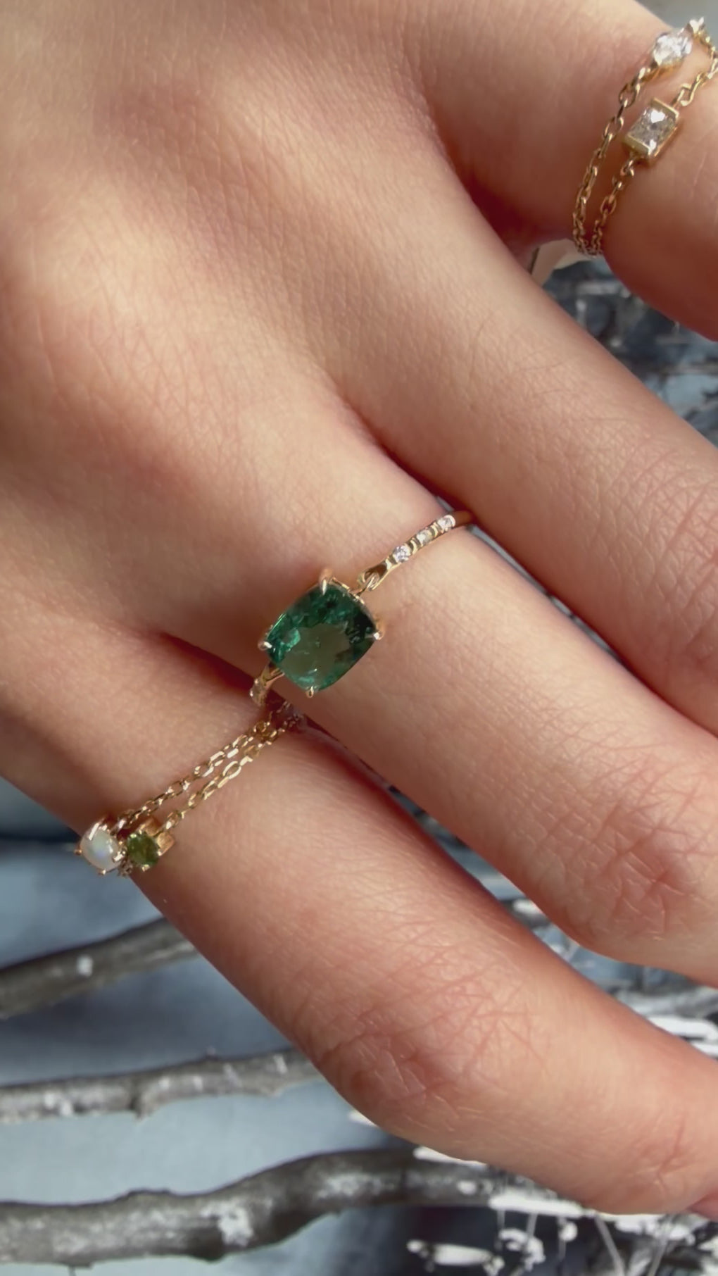 Cushion Indicolite Tourmaline Petite Circle Diamond Ring