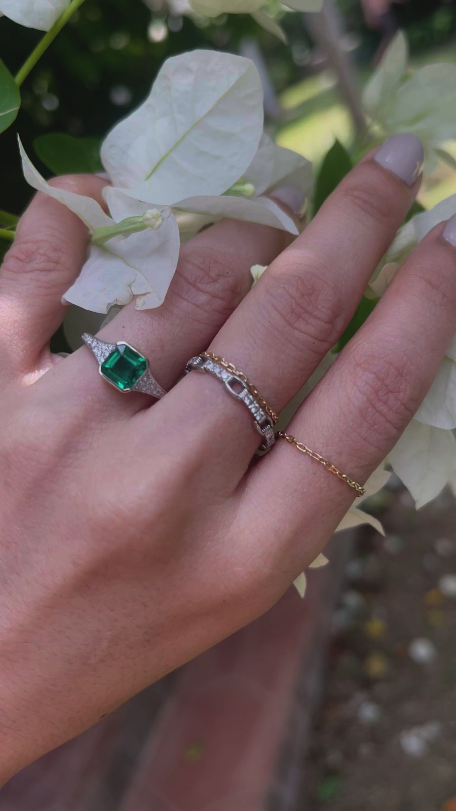 Emerald and pave Diamond eternal ring