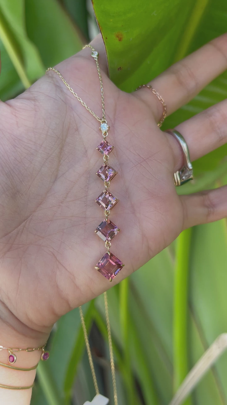 Pink Tourmaline & Diamond Cascade Necklace