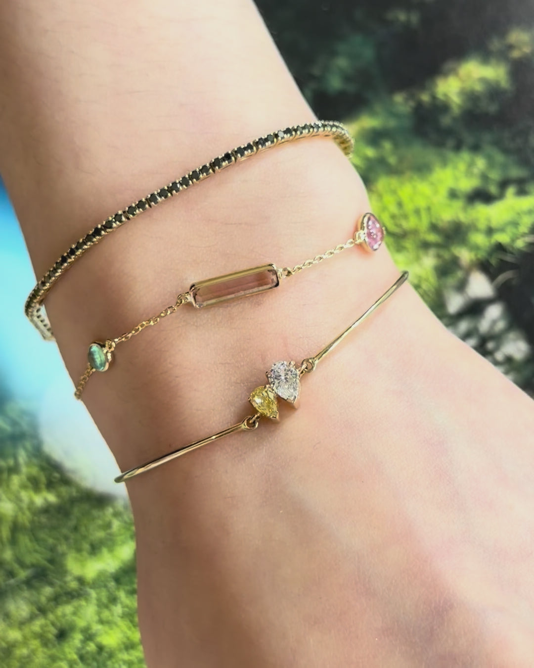 Canary Diamond Double Pear Bangle