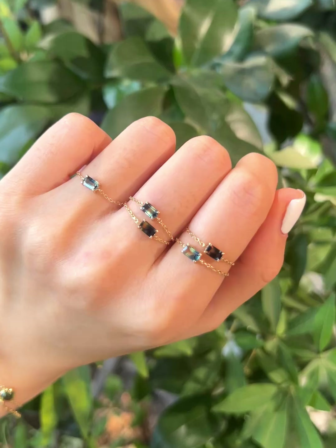 Parti Sapphire Baguette Chain Ring 14k gold Stackable ring