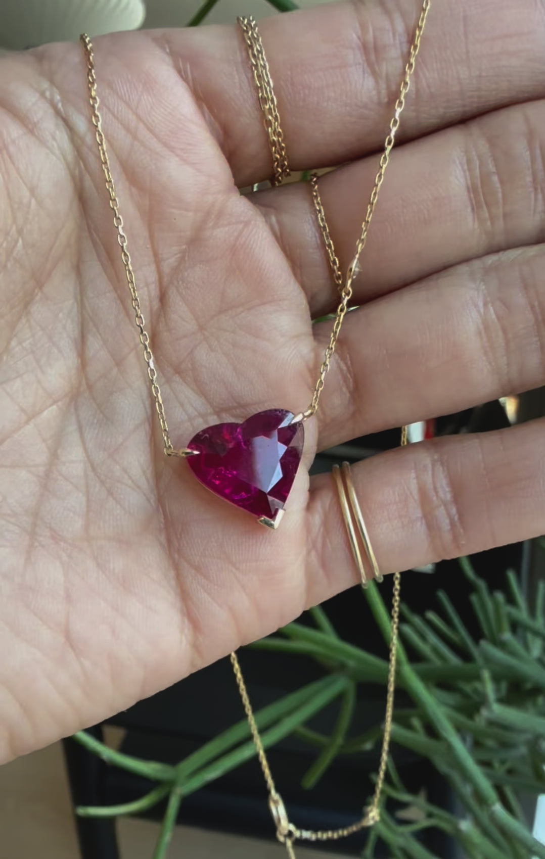 Rubellite Coeur Supreme Necklace 18k gold handmade fine jewelry