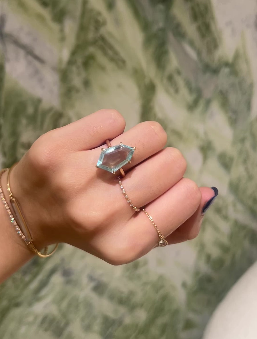 Aquamarine & Diamond Contour Polygon Ring