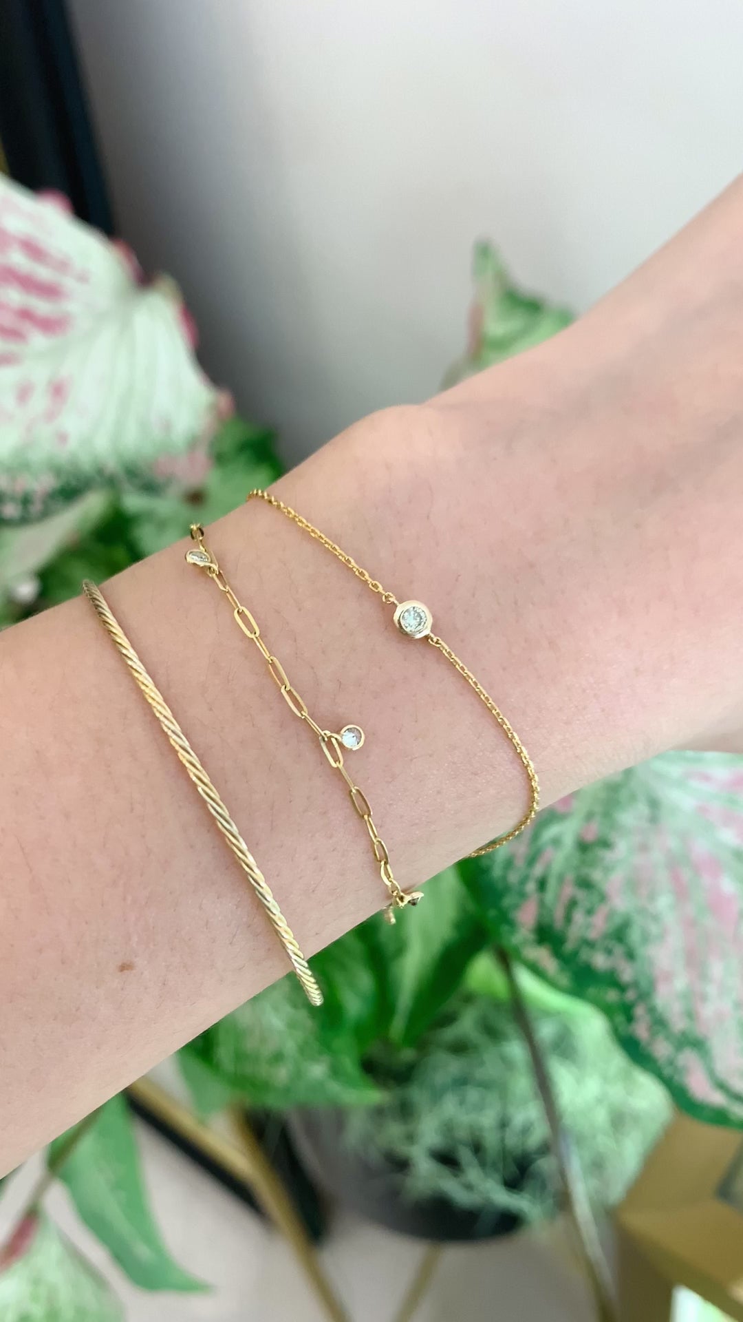 Diamond Petite Button Bracelet 18k gold stackable design