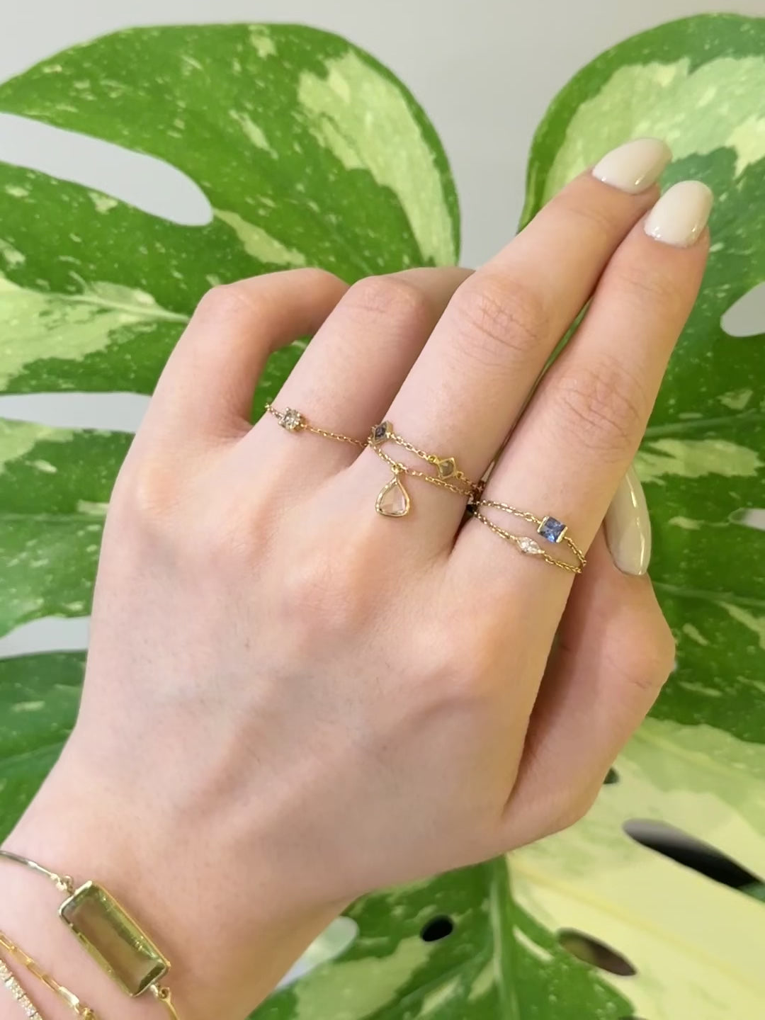 Rose Cut Trillion Diamond Chain Ring (Small) 18k gold Stackable ring