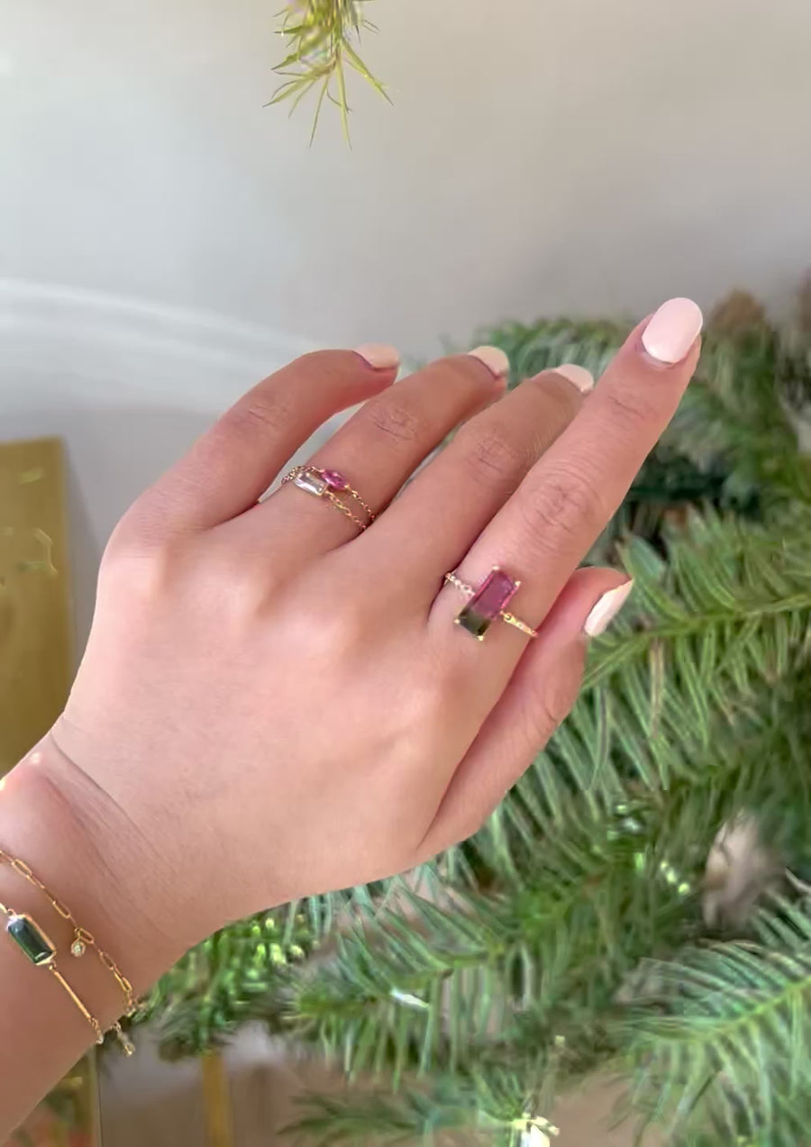 Watermelon Tourmaline petite diamond circle ring