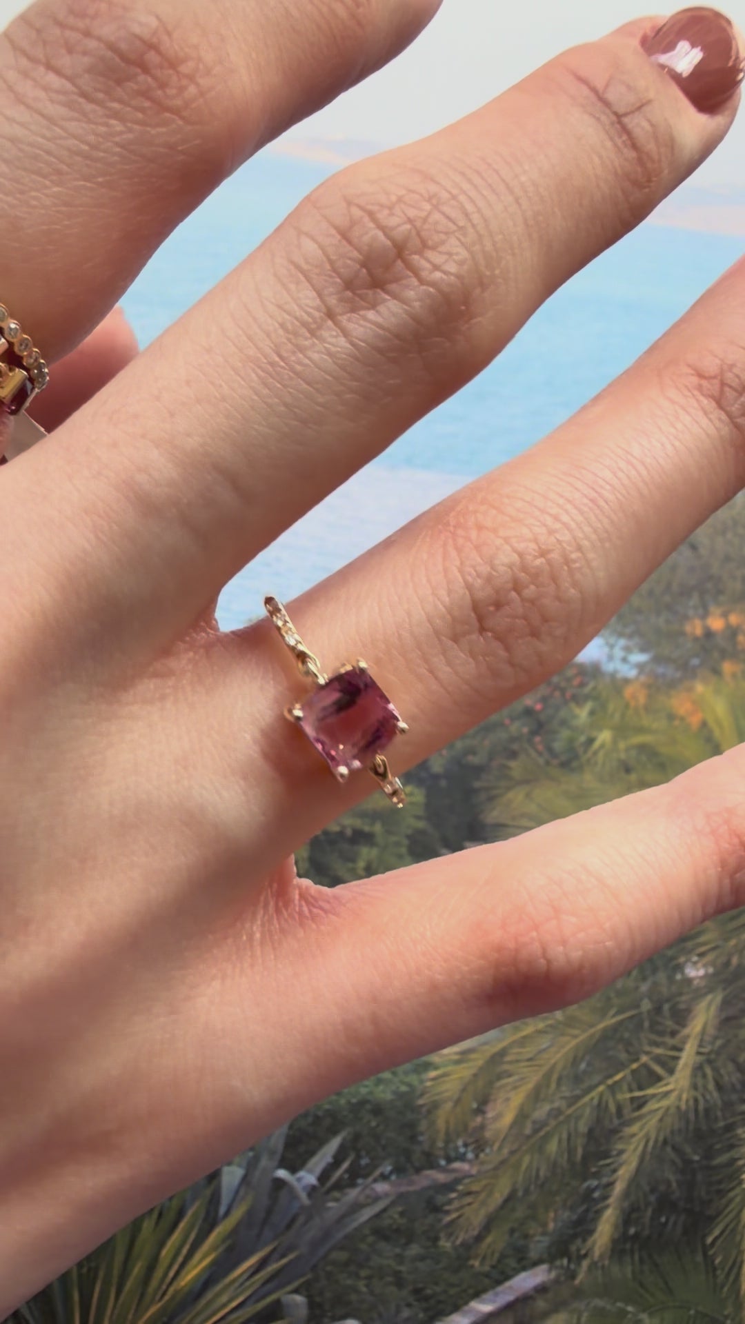 Ombre Pink Tourmaline Petite Circle Diamond Ring