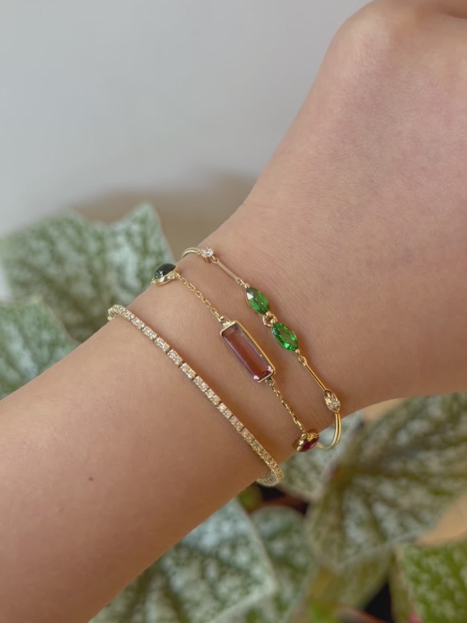 Tsavorite & Diamond Duo Bracelet 18k gold Stackable design on model