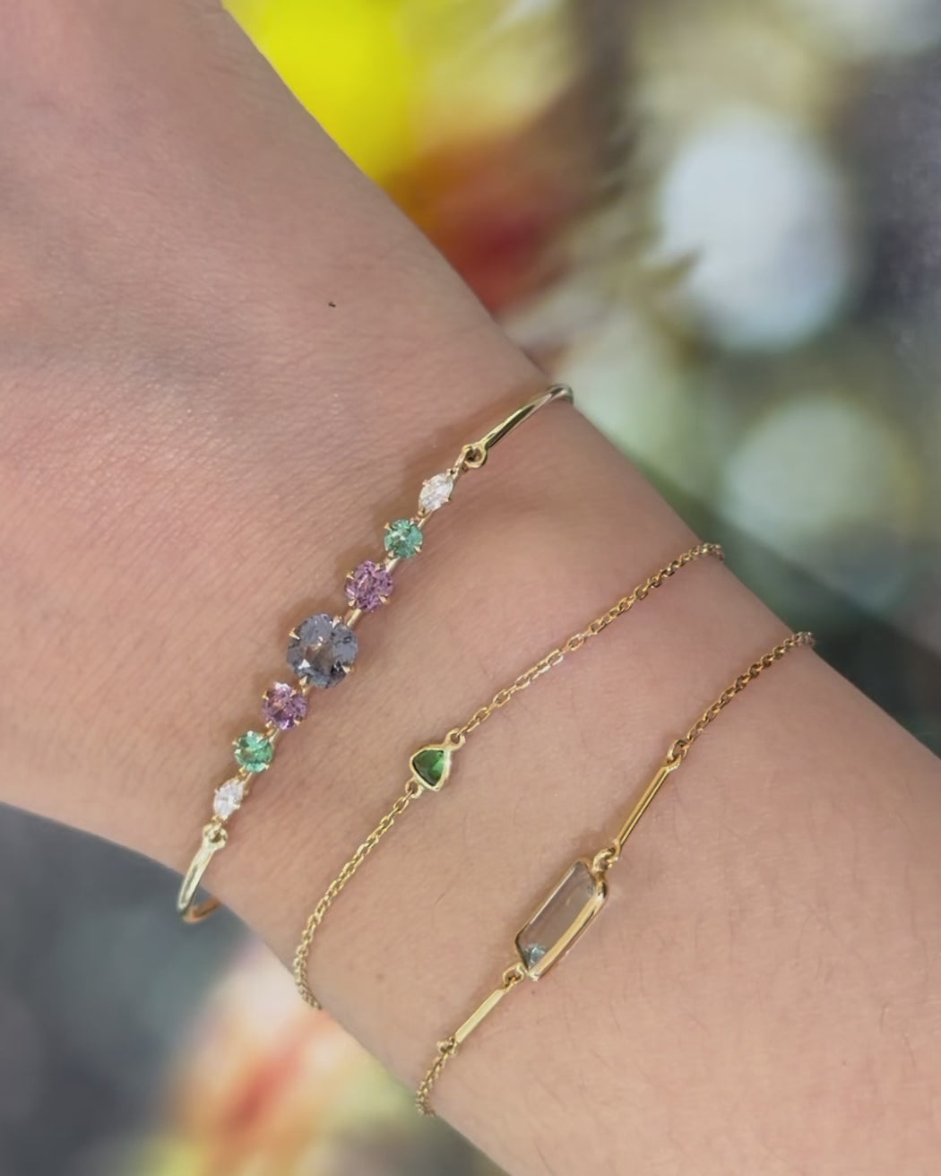 Spinel, Lagoon Tourmaline & Diamond Compass Bangle