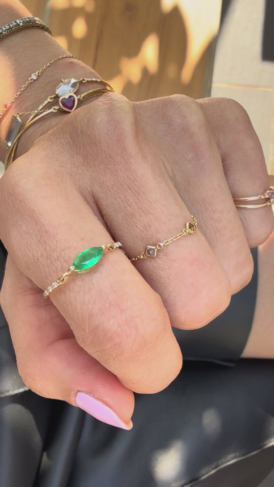 Emerald Marquise Petite Circle Diamond Ring