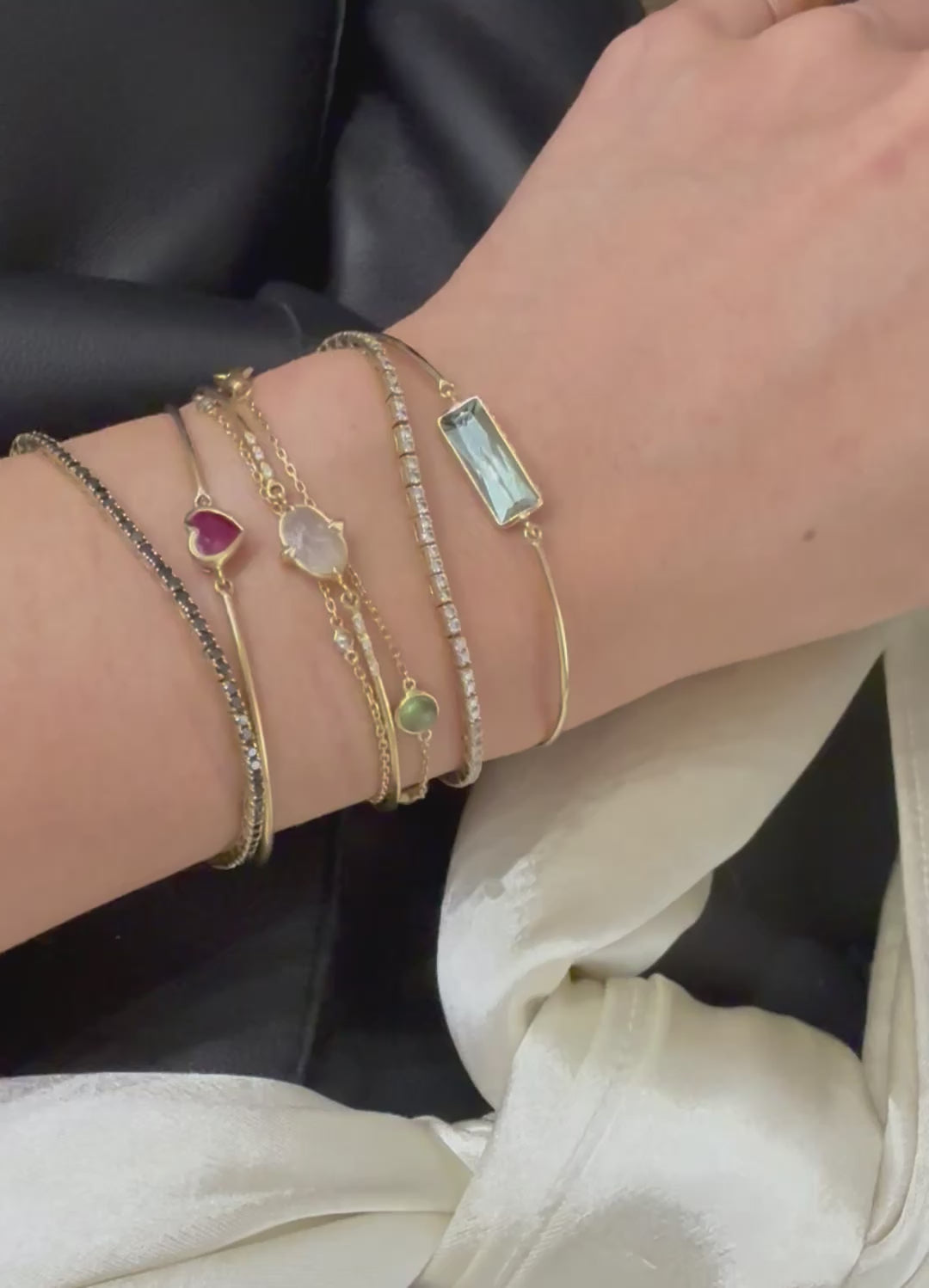 Mirror Cut Mint Tourmaline Bar Bangle