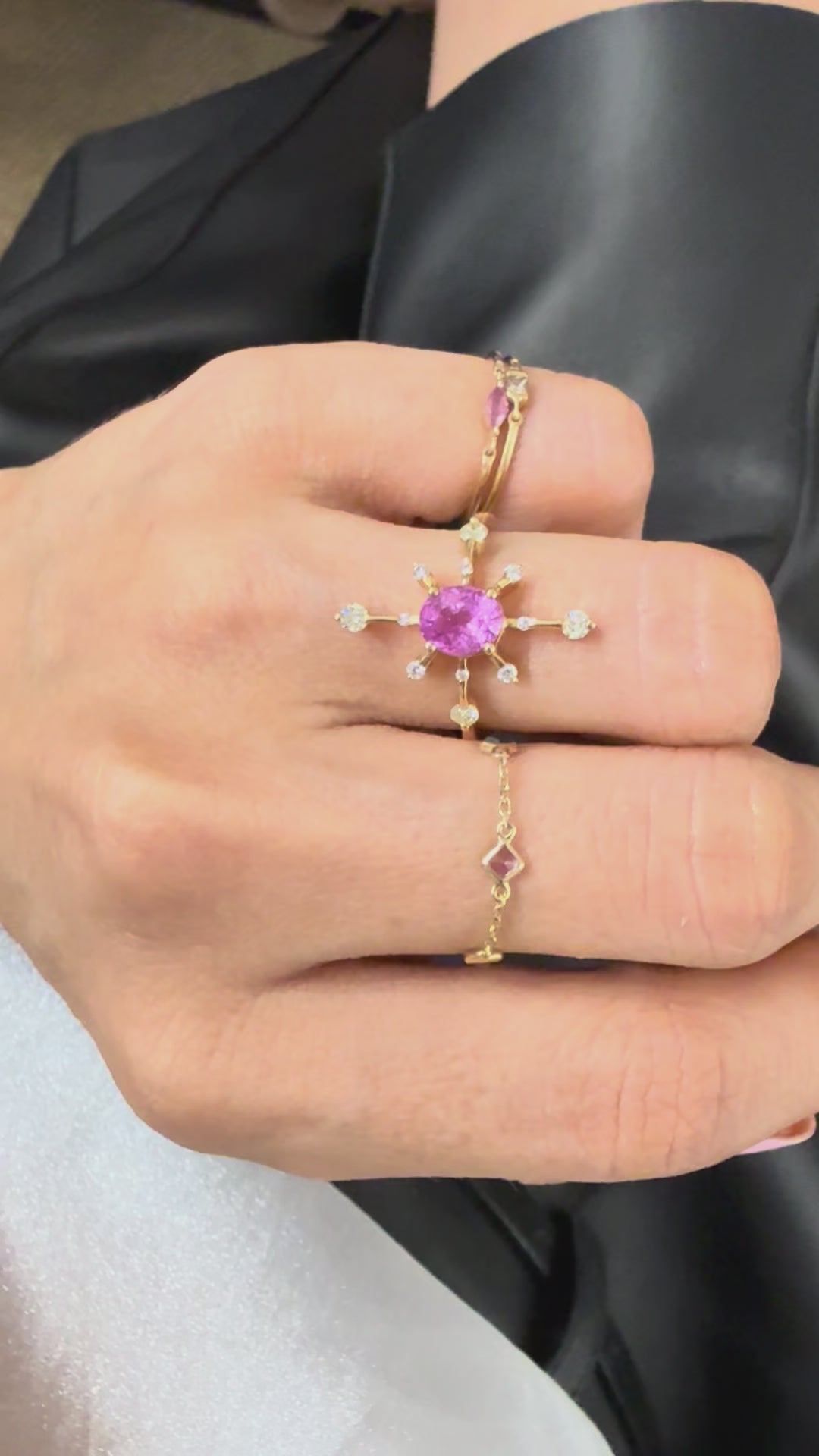 Pink Sapphire & Diamond Starburst Ring