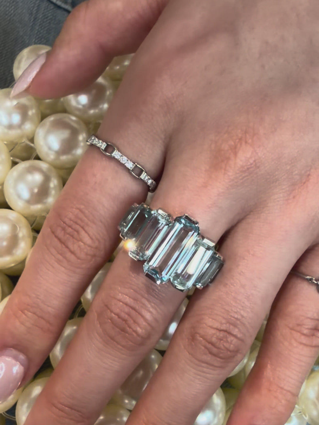 Aquamarine Rhythm Ring PT900 stackable ring