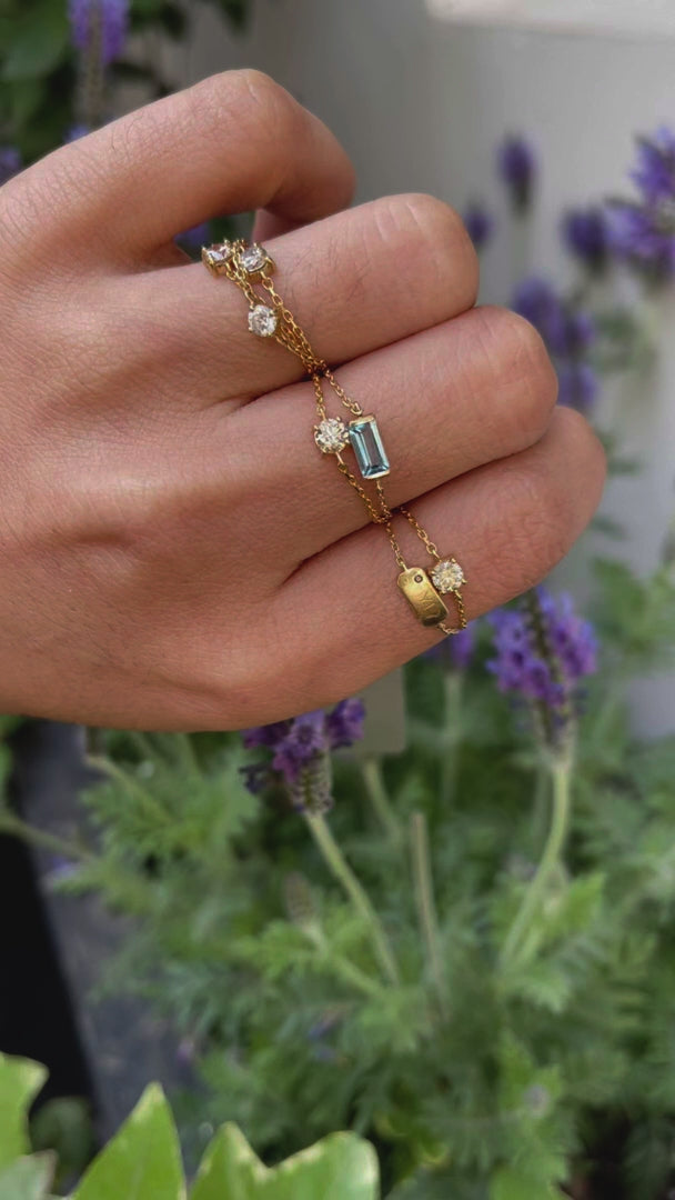 Champagne Diamond Dot Chain Ring 18k gold Stackable ring on model