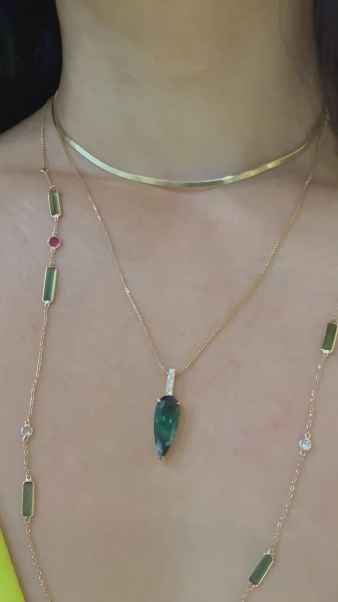 Lagoon Tourmaline & Diamond Arrow Dewdrop Pendant Necklace 18k handmade fine jewelry