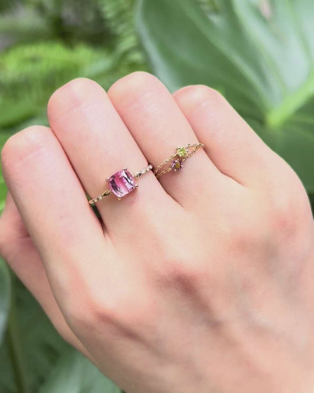 Ombre Pink Tourmaline Petite Circle Diamond Ring