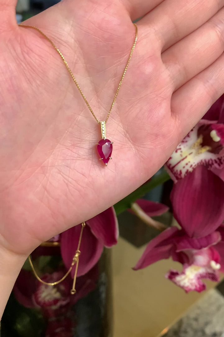 Ruby & Diamond Arrow Necklace 18k gold handmade fine jewelry