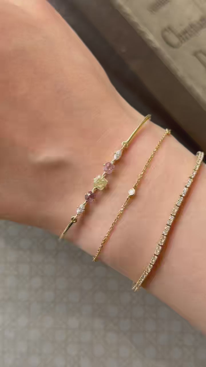 Diamond & Spinel Bangle 18k gold stackable design on model
