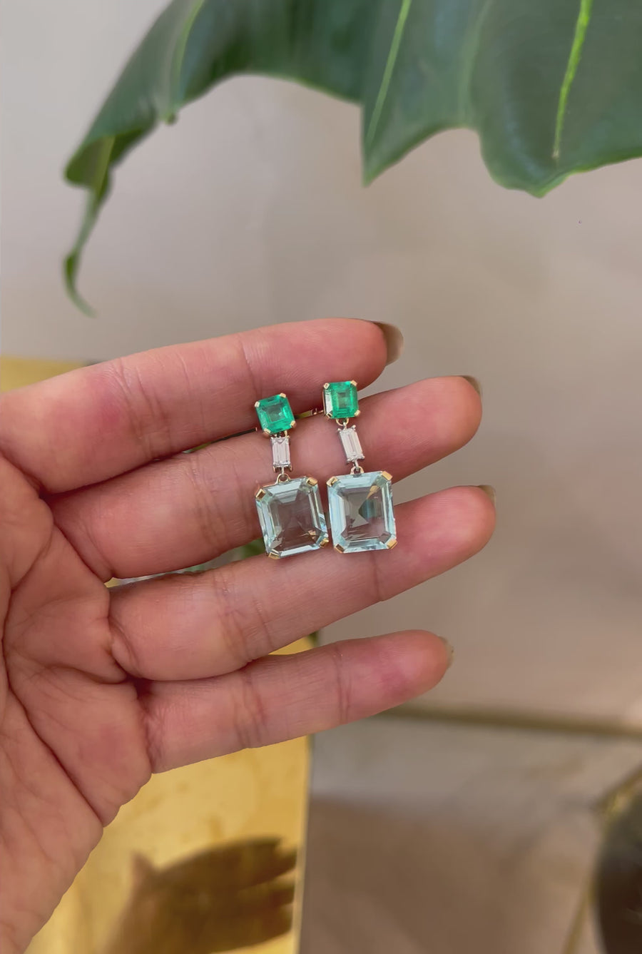 Emerald Aquamarine & Diamond Deco Earring