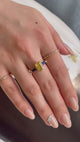Sapphire Triplet Bar Ring 18k gold stackable ring on model