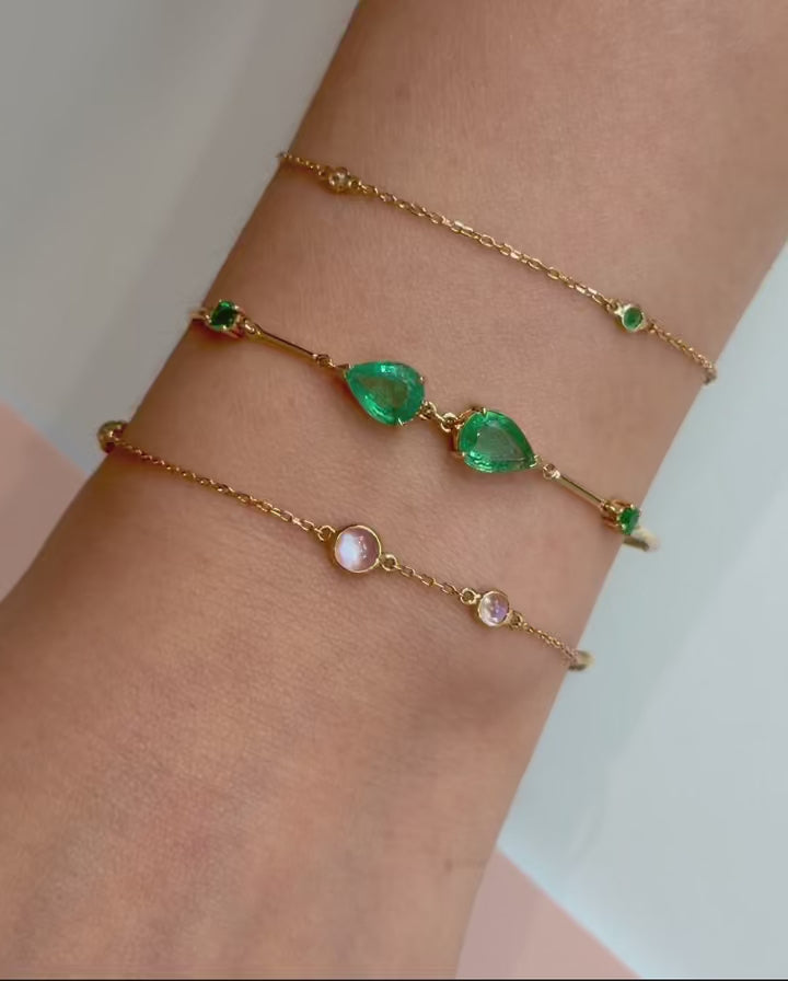 Emerald duo bangle 18k gold Stackable design