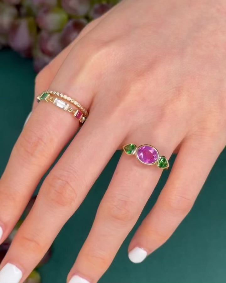 Pink_Sapphire_Tsavorite_Ring_18K_gold_engagement_ring_on_model_video